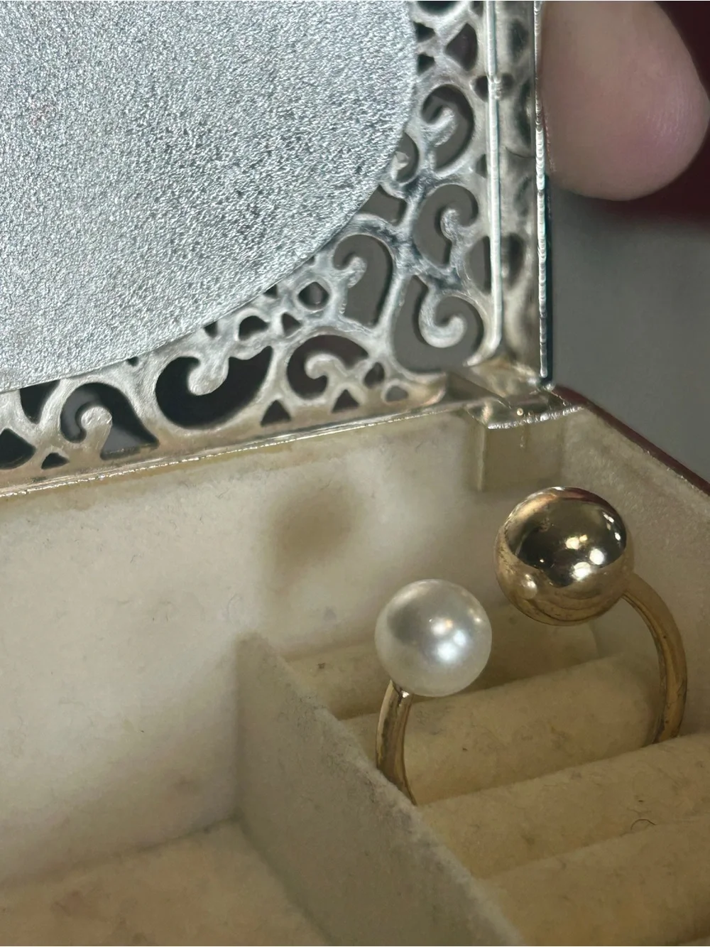 Gold Open Band Ring with White Pearl Accent